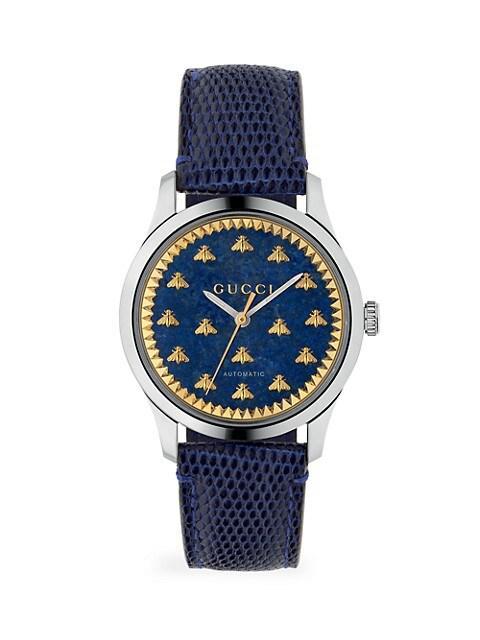 商品Gucci|G-Timeless Automatic Stainless Steel & 18K Yellow Gold PVD & Blue Lapiz Lizard Strap Watch,价格¥20867,第1张图片