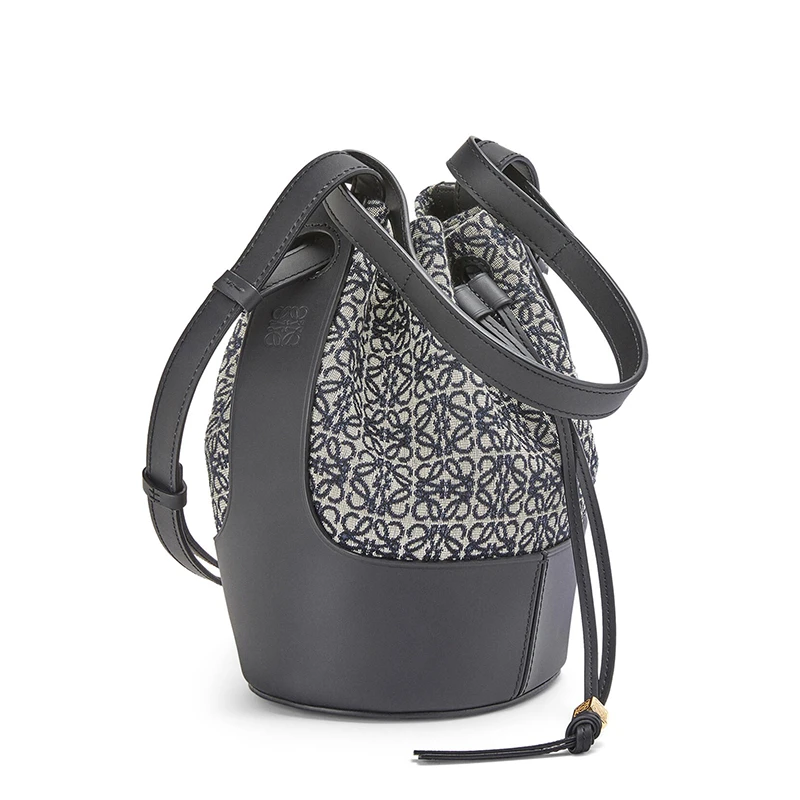 【包税】LOEWE/罗意威 22春夏新款Balloon系列 女士小号黑色海军蓝色徽标提花织物配皮抽绳水桶手提气球包0010643997 商品