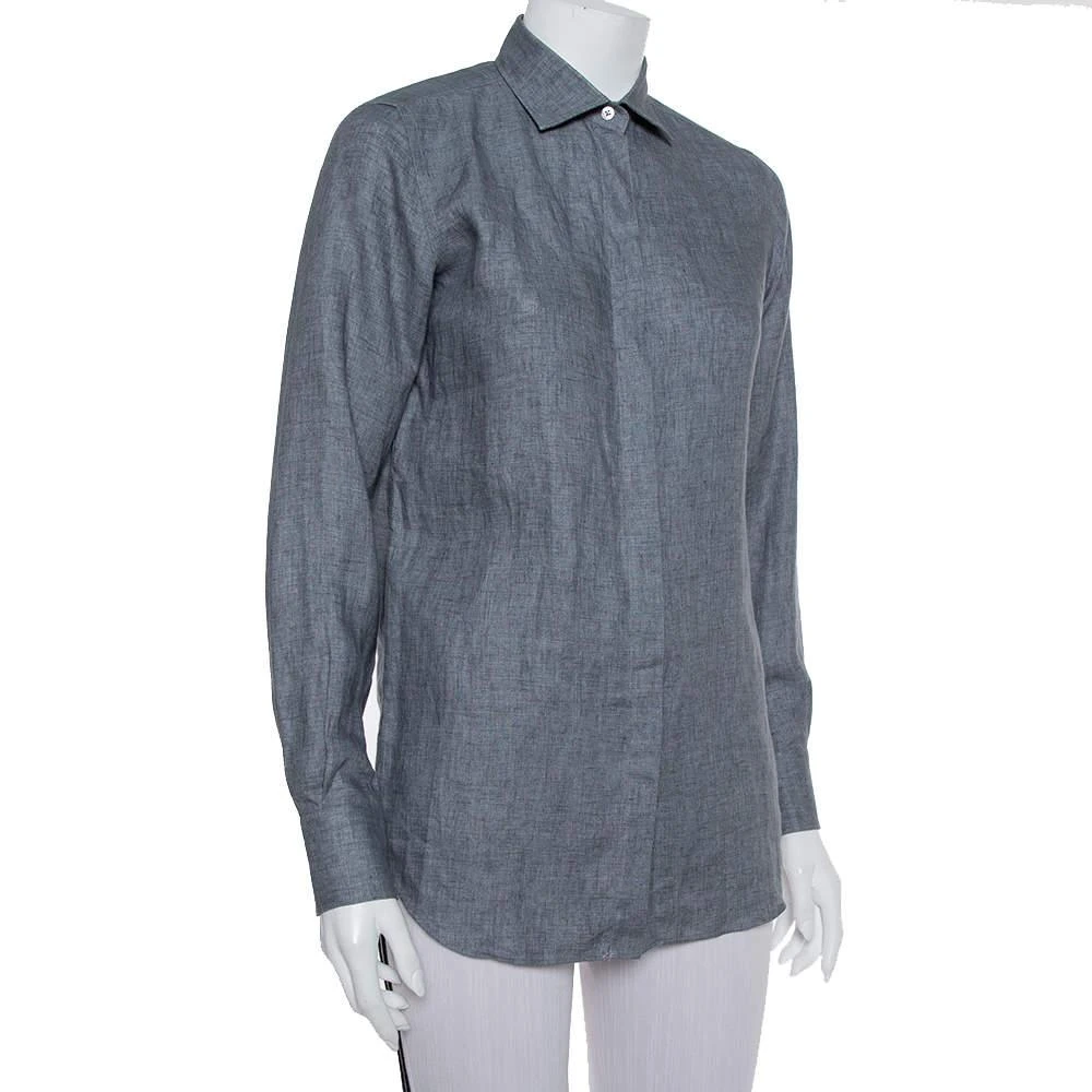 商品[二手商品] Loro Piana|Loro Piana Grey Linen Button Front Shirt S,价格¥1633,第2张图片详细描述