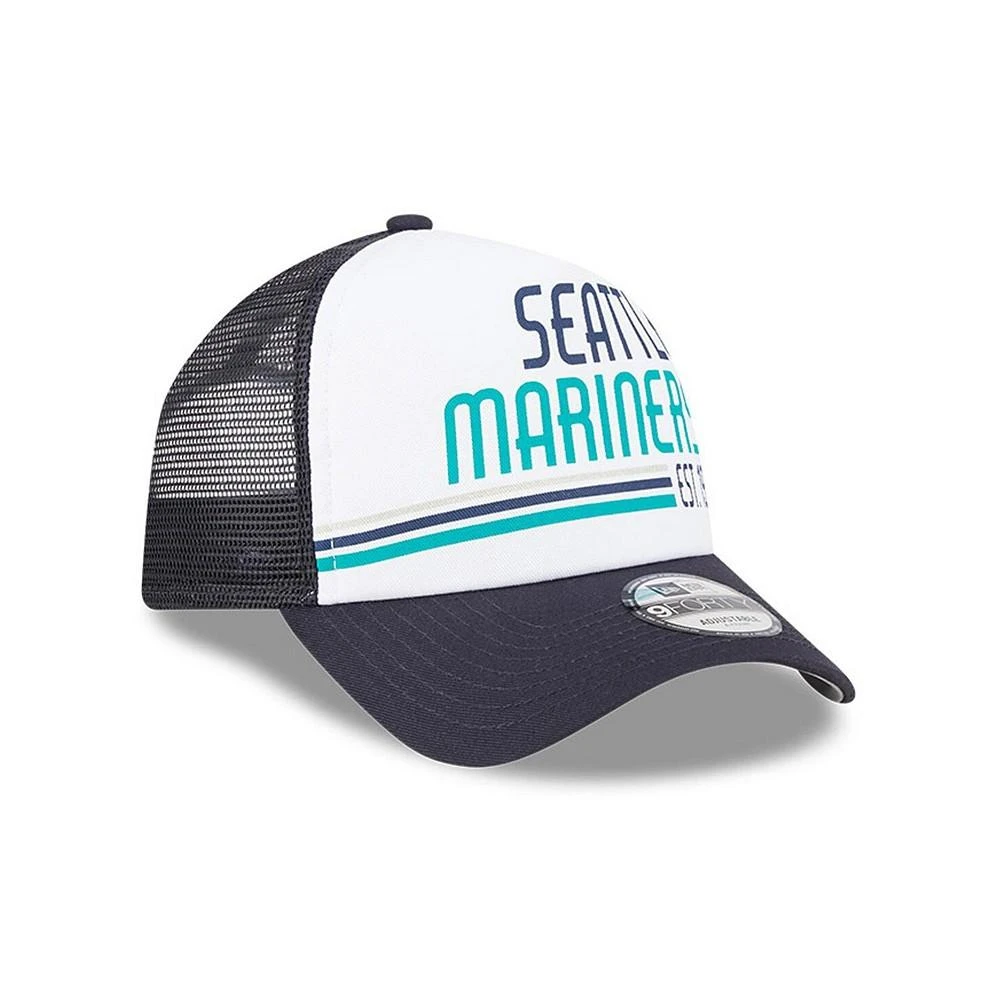 商品New Era|Men's White, Navy Seattle Mariners Stacked A-Frame Trucker 9FORTY Adjustable Hat,价格¥224,第3张图片详细描述
