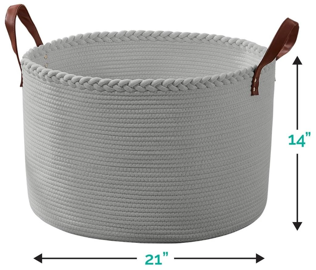 商品Ornavo Home|Extra Large Round Cotton Rope Storage Basket Laundry Hamper with Leather Handles,价格¥290,第4张图片详细描述
