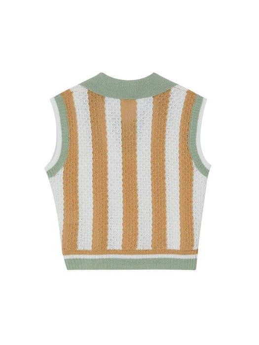 商品RAIVE|Open-collar Stripe Knit Vest in Beige VK2SV130-91,价格¥1111,第5张图片详细描述