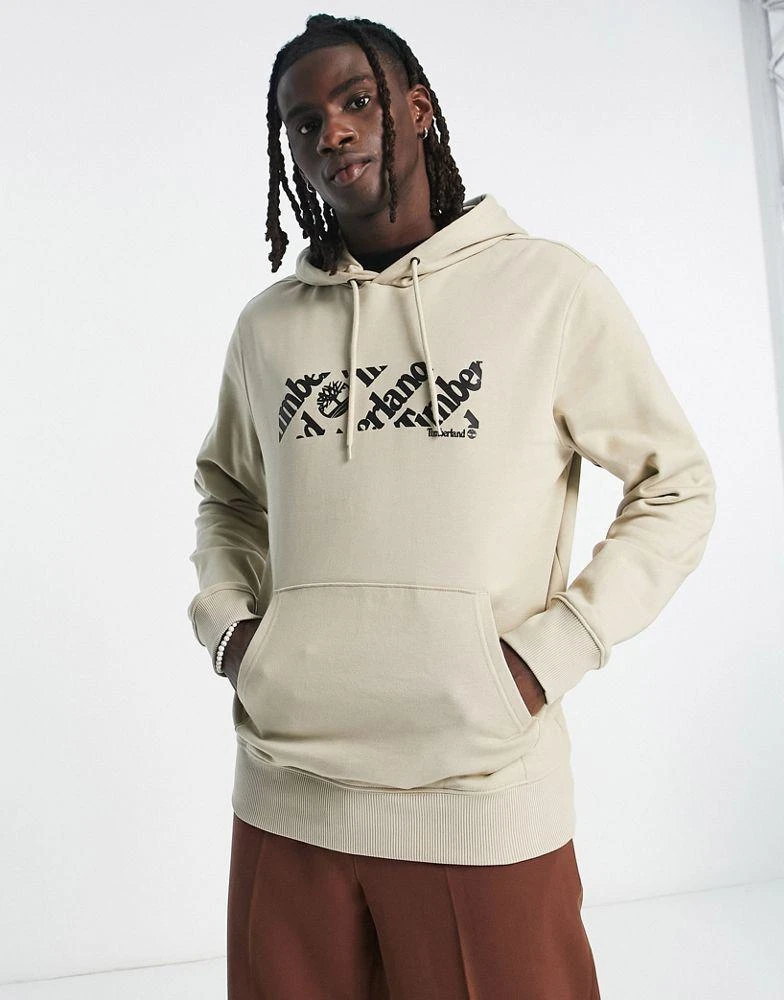 商品Timberland|Timberland Linear Logo print hoodie in beige,价格¥408,第1张图片
