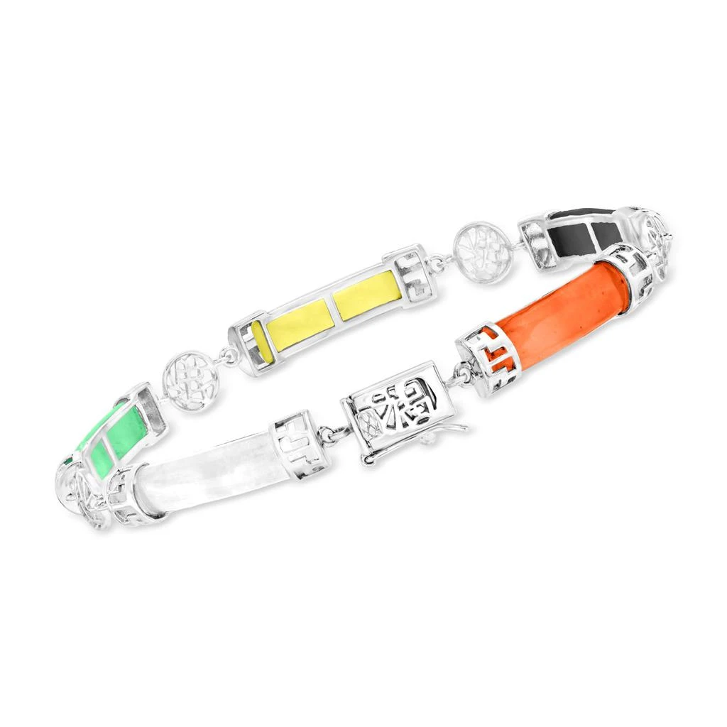 商品Ross-Simons|Ross-Simons Multicolored Jade "Good Fortune" Section Bracelet in Sterling Silver,价格¥862,第3张图片详细描述