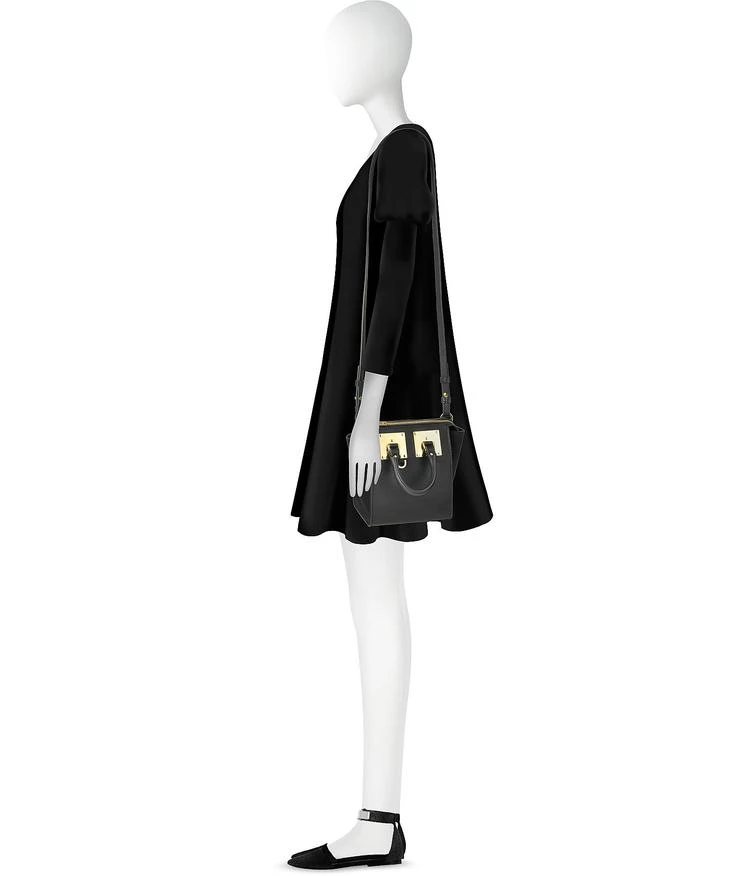 商品Sophie Hulme|黑色皮革和麂皮小号Holmes North South拉链手提包,价格¥4184,第3张图片详细描述