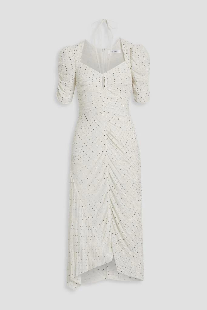 商品FRAME|Ruched polka-dot plissé crepe de chine midi dress,价格¥755,第1张图片