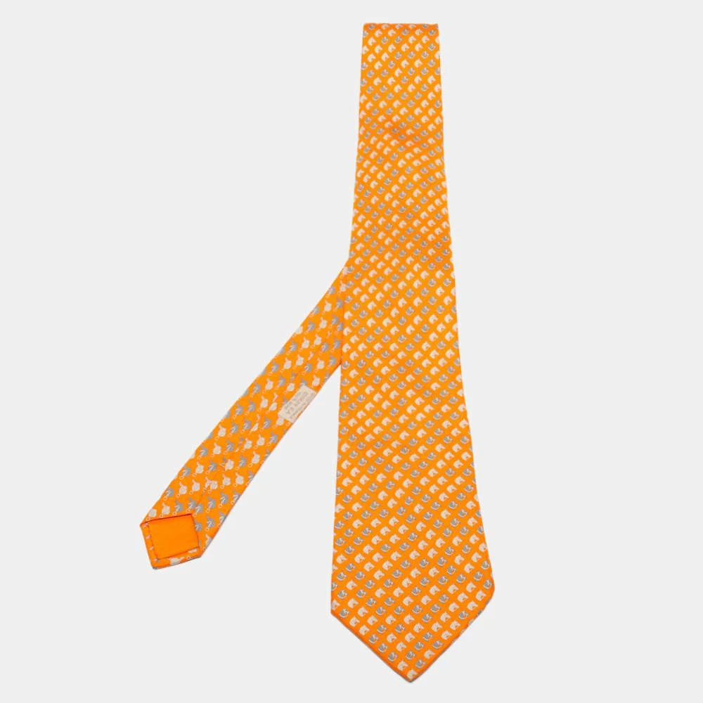 商品[二手商品] Hermes|Hermes Orange Horse Printed Silk Tie,价格¥1045,第1张图片