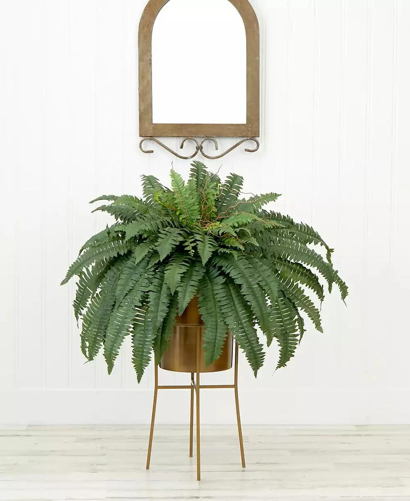 商品NEARLY NATURAL|32" Artificial Boston Fern Plant with Metal Planter with Stand DIY Kit,价格¥673,第2张图片详细描述