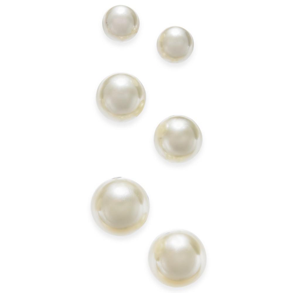 Silver-Tone 3-Pc. Set Imitation Pearl Stud Earrings, Created for Macy's商品第1张图片规格展示