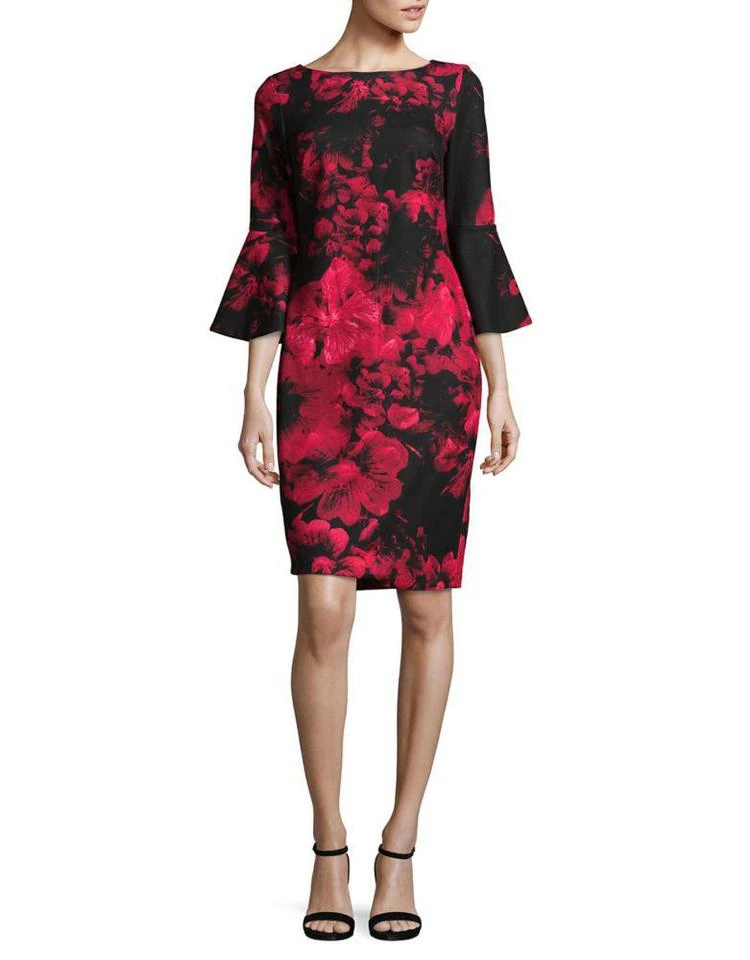 商品Calvin Klein|Floral Bell-Sleeve Sheath Dress,价格¥688,第2张图片详细描述