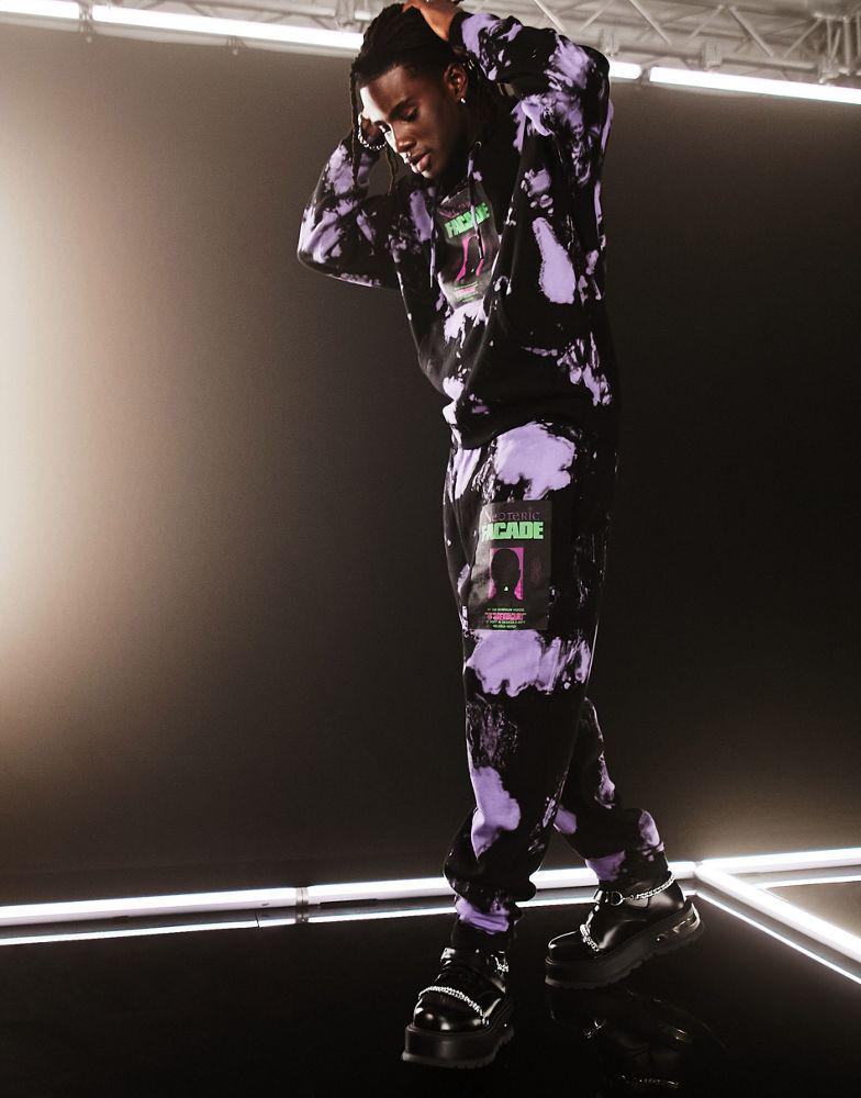 ASOS DESIGN co-ord oversized joggers in black and purple tie dye with text print商品第2张图片规格展示