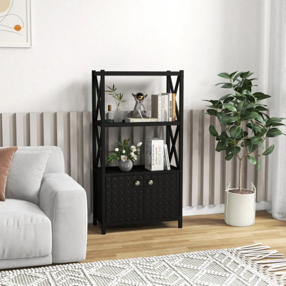 商品Hivvago|Bathroom Storage Cabinet with Open Shelves and Double Doors-Black,价格¥761,第2张图片详细描述