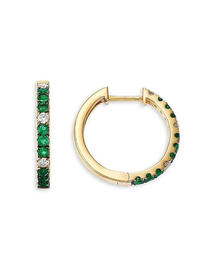 商品Bloomingdale's Fine Collection|Emerald & Diamond Hoop Earrings in 14K Yellow Gold,价格¥22092,第3张图片详细描述