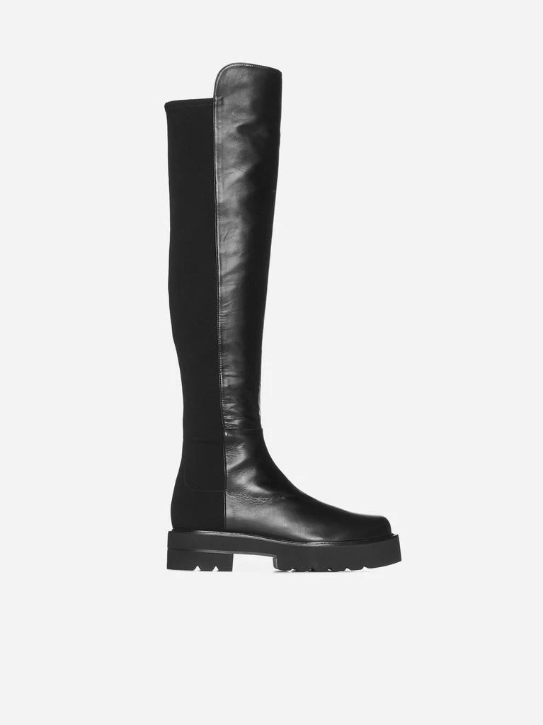 商品Stuart Weitzman|5050 Ultralift leather and fabric boots,价格¥3302,第1张图片