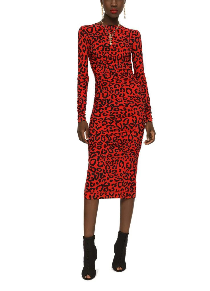商品Dolce & Gabbana|豹纹平纹针织及膝连衣裙,价格¥10718,第2张图片详细描述