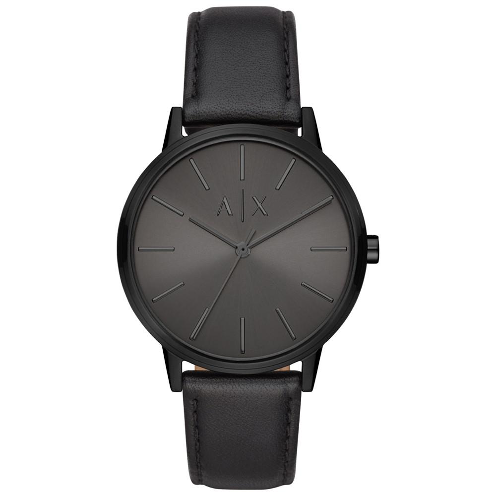 Men's Black Leather Strap Watch商品第1张图片规格展示