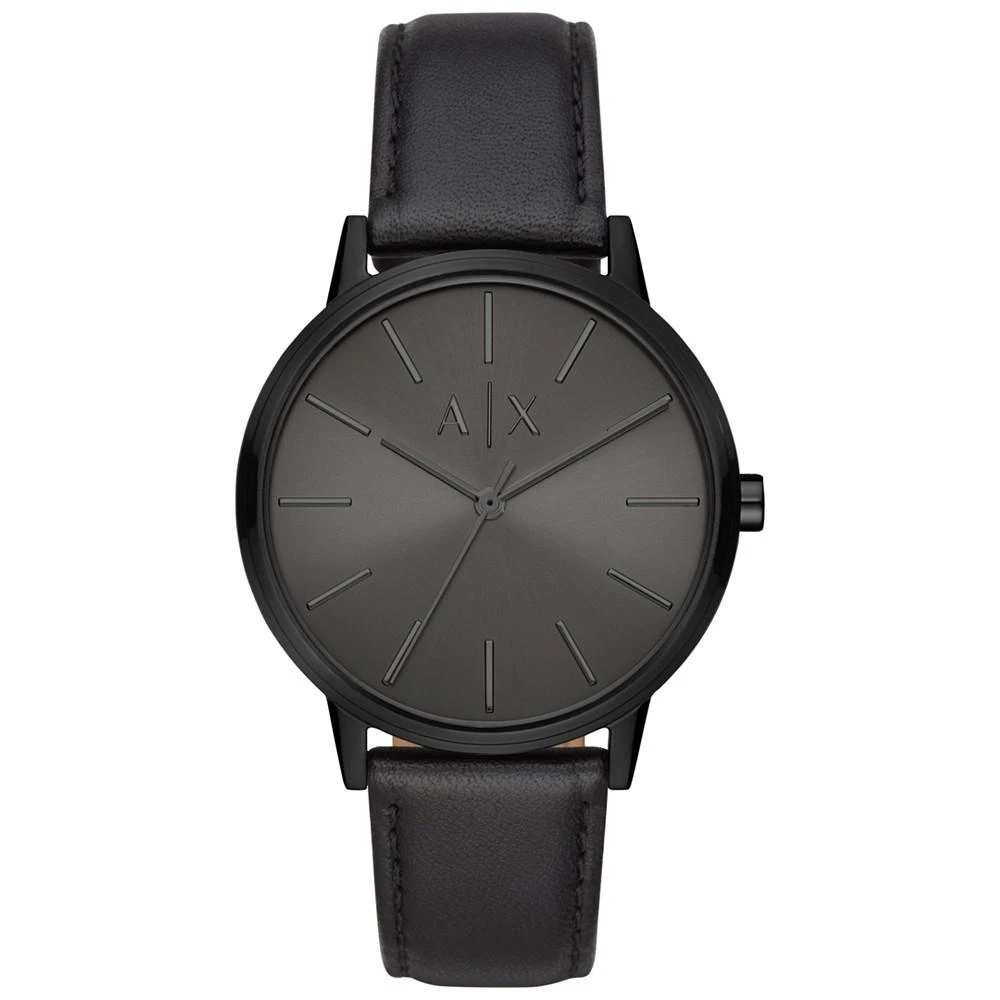 商品Armani Exchange|Men's Black Leather Strap Watch,价格¥786,第1张图片