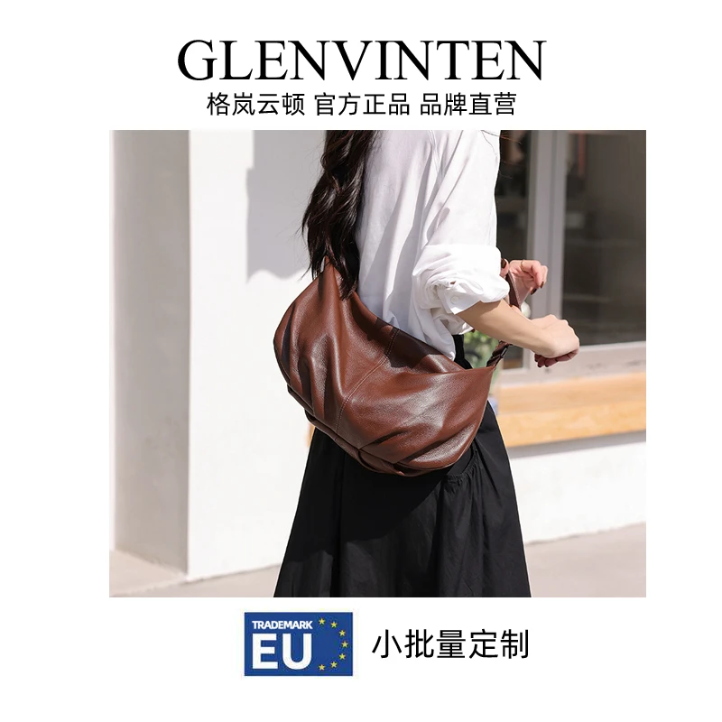 商品[国内直发] YeeCollene|2023新款褶皱包女包大容量休闲时尚女包真皮欧美单肩斜挎包,价格¥432,第1张图片