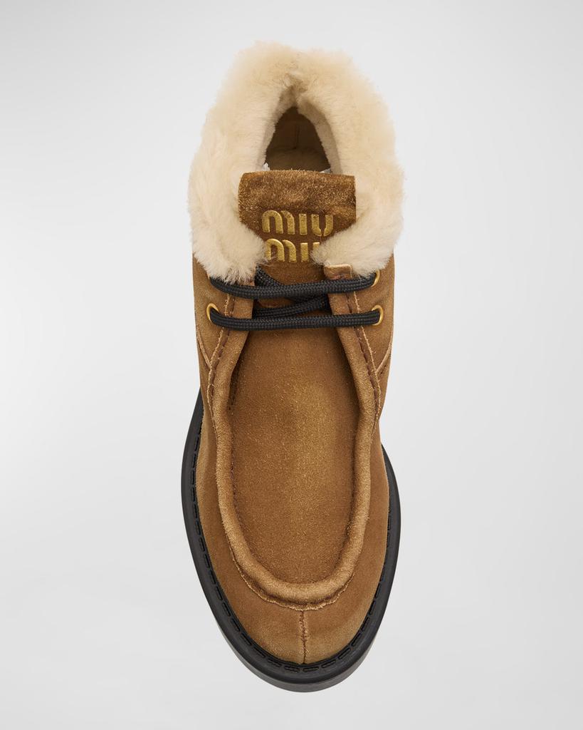 Miu Miu Suede Shearling Lace-Up Chukka Booties - Boots