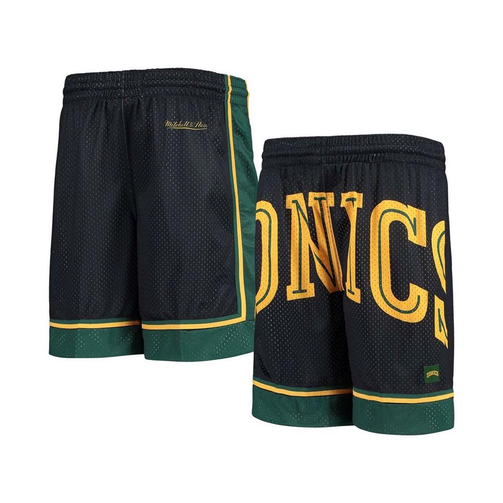 Youth Black Seattle SuperSonics Hardwood Classics Throwback Big Face Mesh Shorts商品第1张图片规格展示