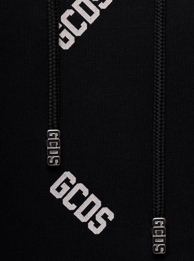 Black Fleece Cotton Hoodie with Allover Contrasting Logo Pattern GCDS Man商品第3张图片规格展示