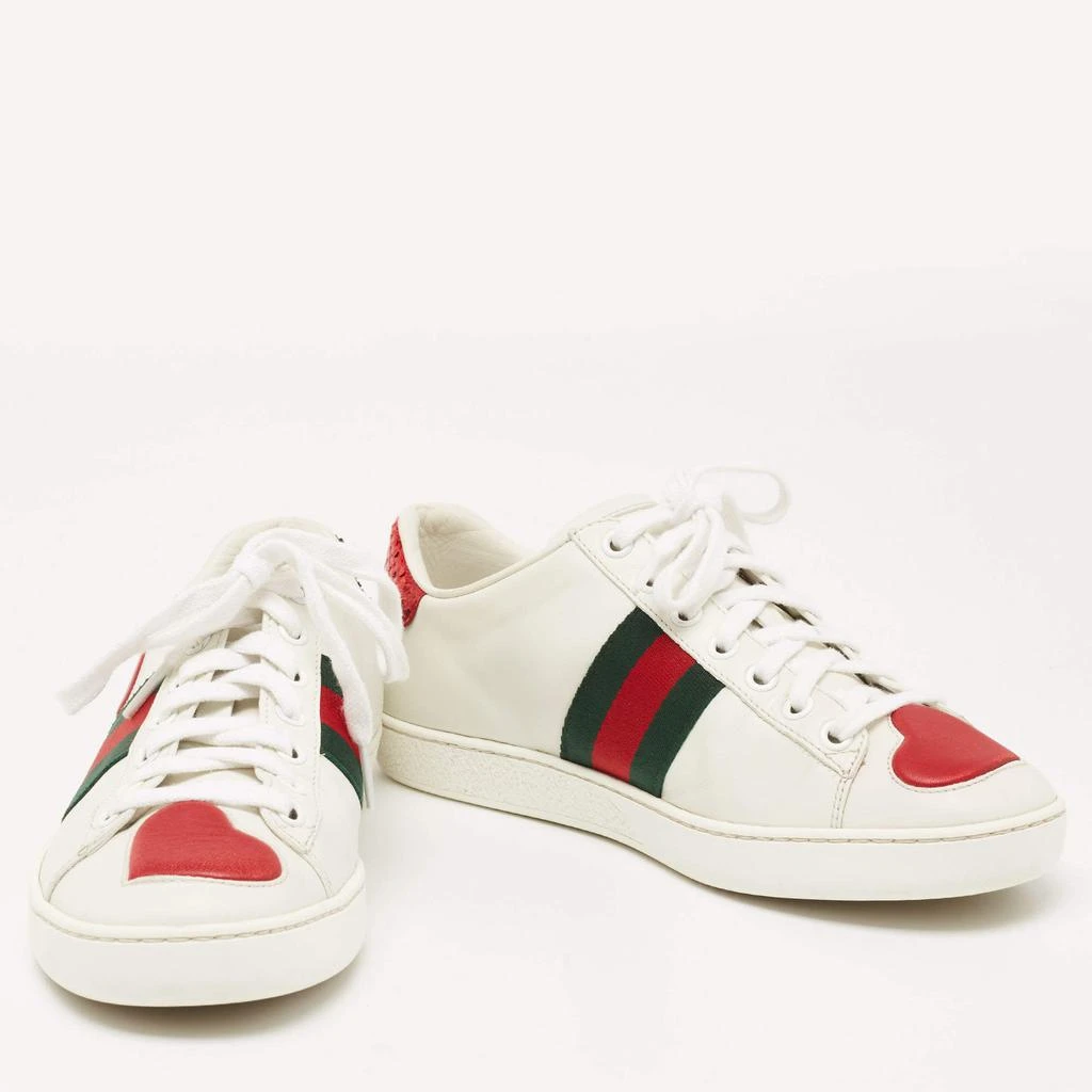 商品[二手商品] Gucci|Gucci White Leather Ace Web Heart Detail Lace Up Low Top Sneaker Size 35.5,价格¥3651,第4张图片详细描述