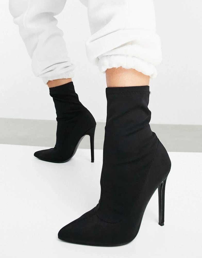 商品ASOS|ASOS DESIGN Esmerelda high heeled sock boots in black,价格¥219,第1张图片