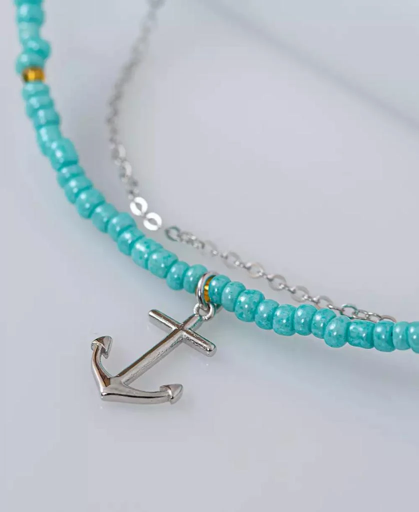 商品Giani Bernini|Crystal Bead Anchor Charm Layered Ankle Bracelet in Sterling Silver, Created for Macy's,价格¥157,第2张图片详细描述