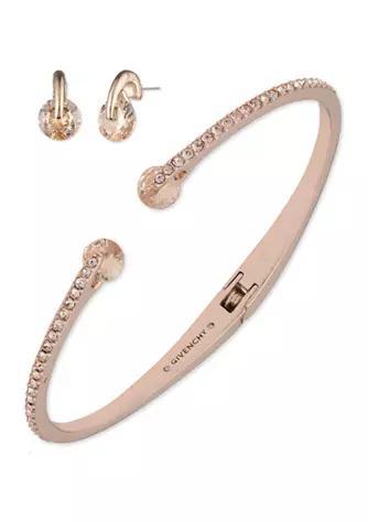 商品Givenchy|Rose Gold Tone Pink Floating Stone Necklace and Earring Set,价格¥572,第1张图片