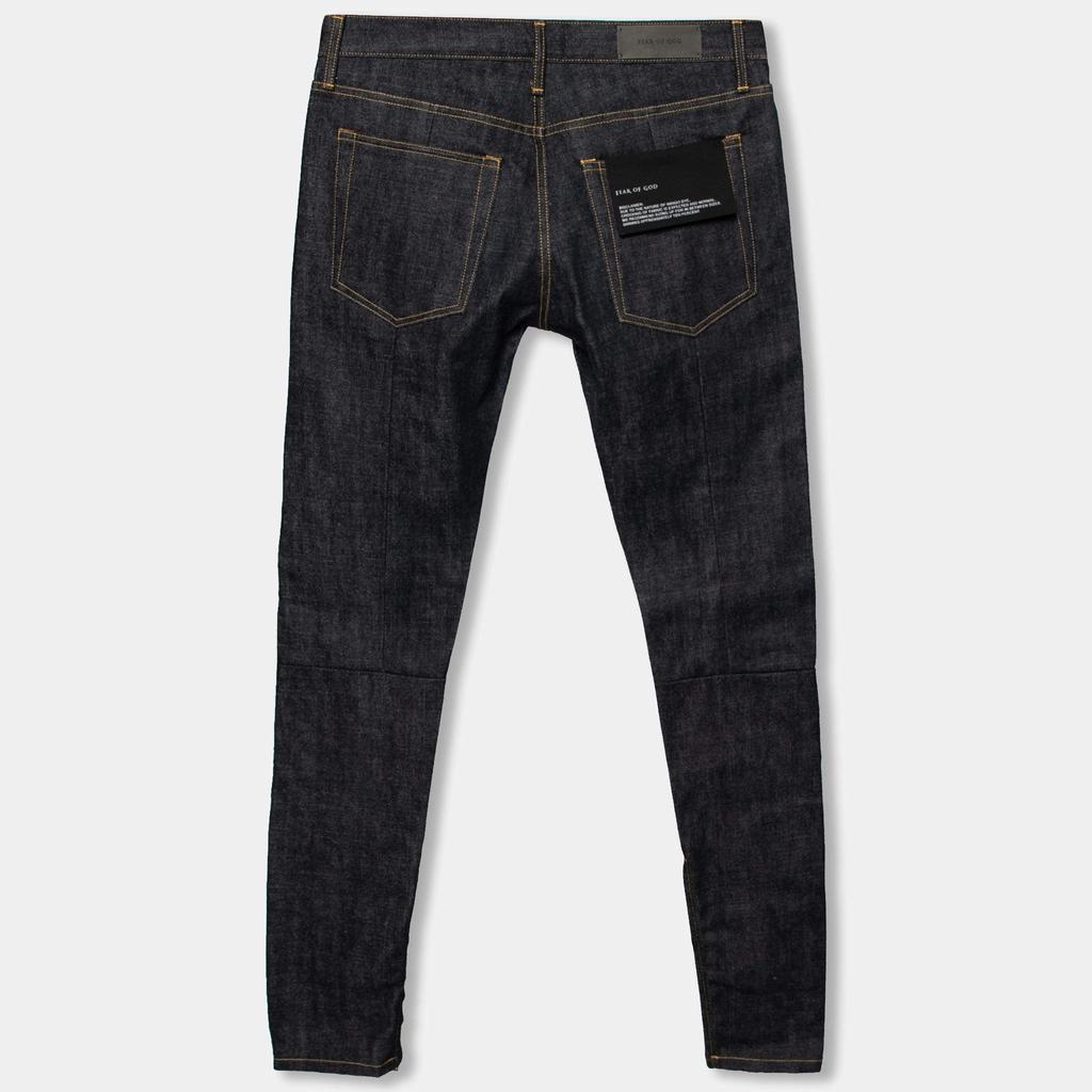 商品[二手商品] Fear of god|Fear of God Navy Blue Denim Zipped Hem Slim Fit Jeans M,价格¥5045,第4张图片详细描述