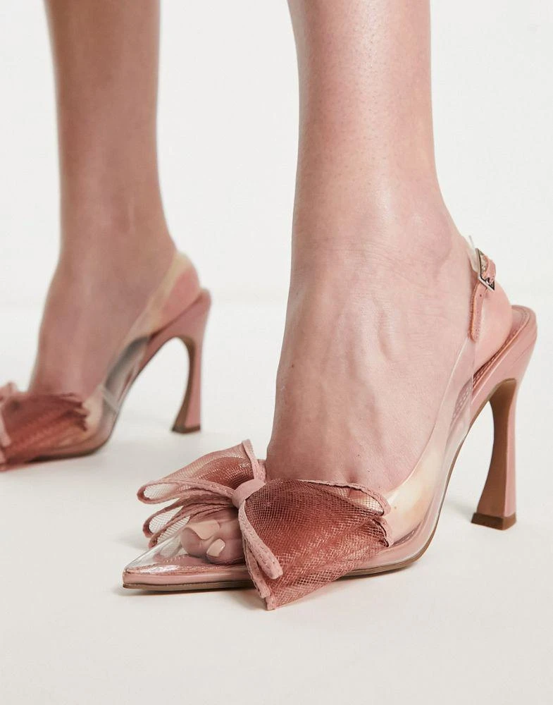 商品ASOS|ASOS DESIGN Princess bow slingback high shoes in clear,价格¥177,第1张图片