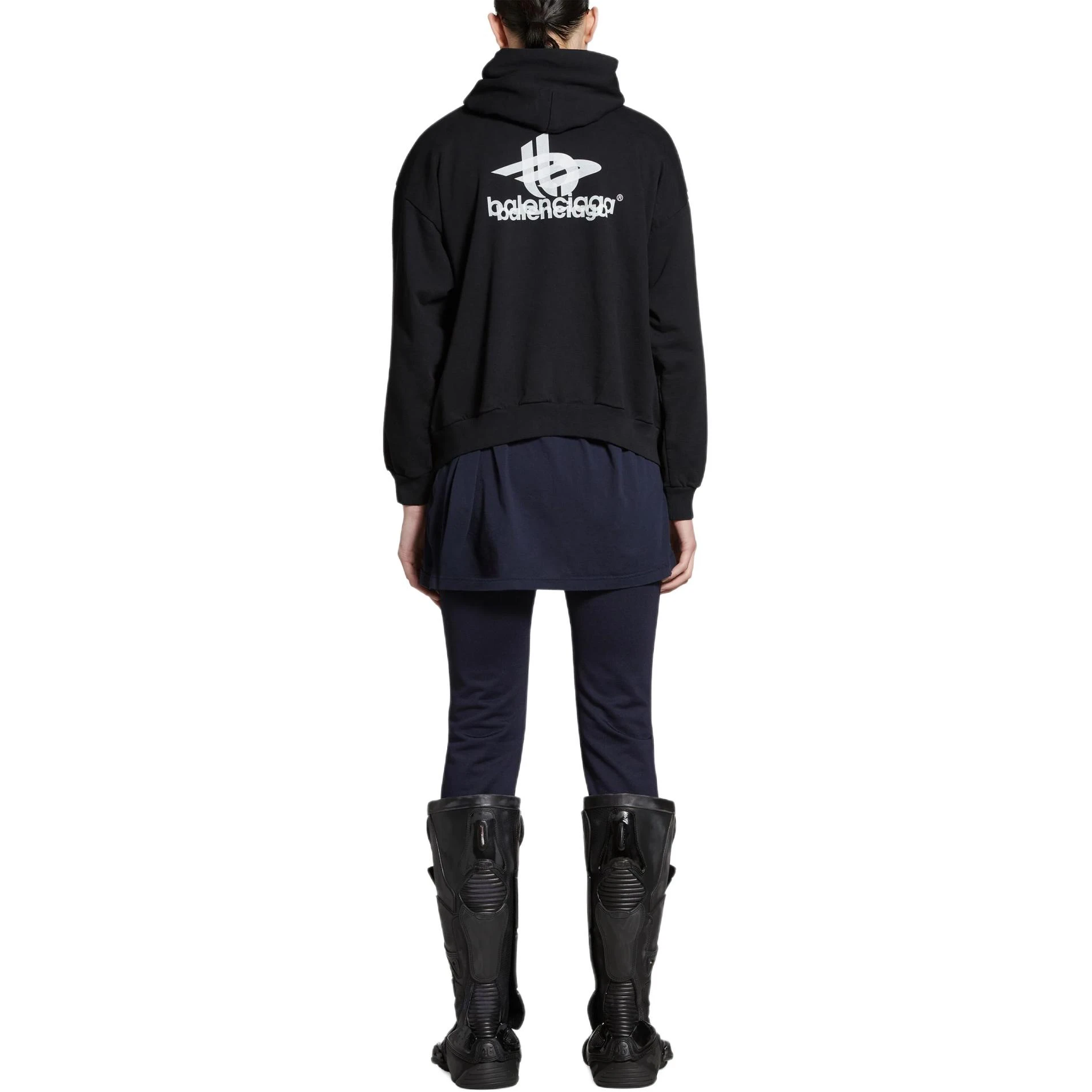 商品[国内直发] Balenciaga|巴黎世家 字母Logo印花连帽直筒卫衣 常规版型 男款 黑色,价格¥3721,第10张图片详细描述