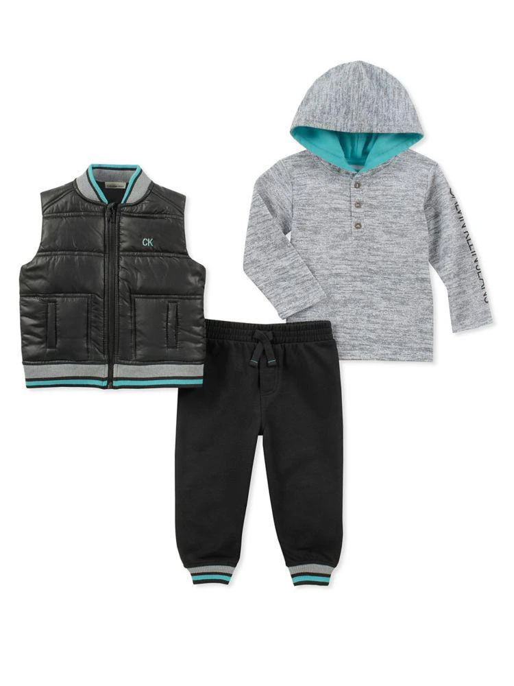 商品Calvin Klein|Baby Boy's 3-Piece Vest, Hooded Top &amp; French Terry Jogger Pants Set,价格¥247,第1张图片