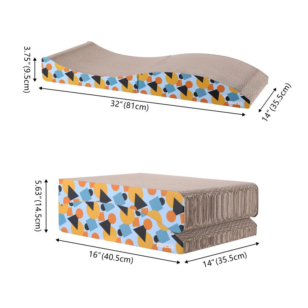 商品THE LICKER STORE|Eero 32" Modern Cardboard Foldable Lounge Cat Scratcher with Catnip, Blue/Orange,价格¥380,第5张图片详细描述