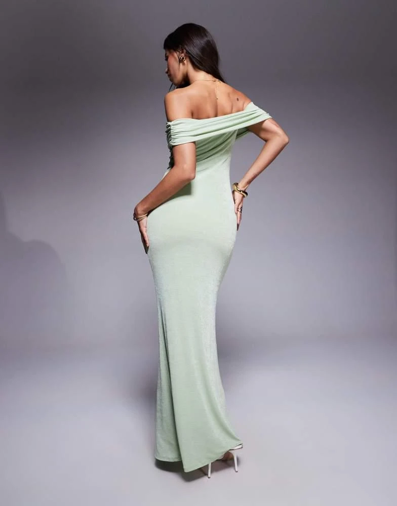 商品Aria Cove|Aria Cove slinky ruched bardot bodycon maxi dress in green,价格¥603,第2张图片详细描述