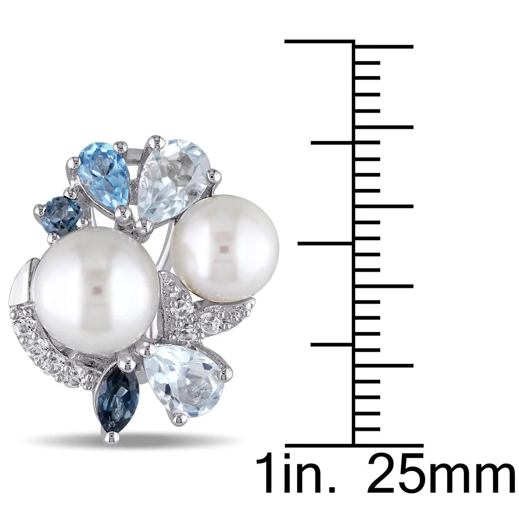 商品Mimi & Max|3 1/2 CT TGW Created White Sapphire, Multicolor BlueTopaz and White Cultured Freshwater Pearl Cluster Earrings in Sterling Silver,价格¥914,第2张图片详细描述