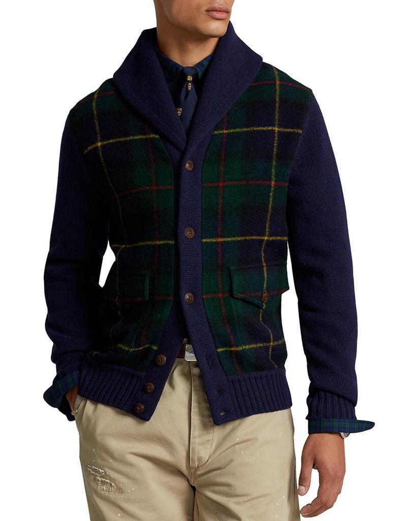 Wool Tartan Regular Fit Shawl Collar Cardigan商品第1张图片规格展示