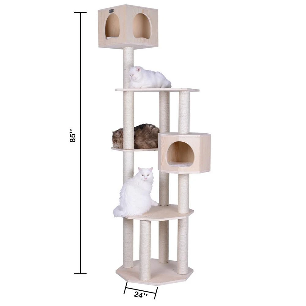 85" Real Wood Premium Scots Pine, 5-Level Cat Tree With 2 Condos 商品