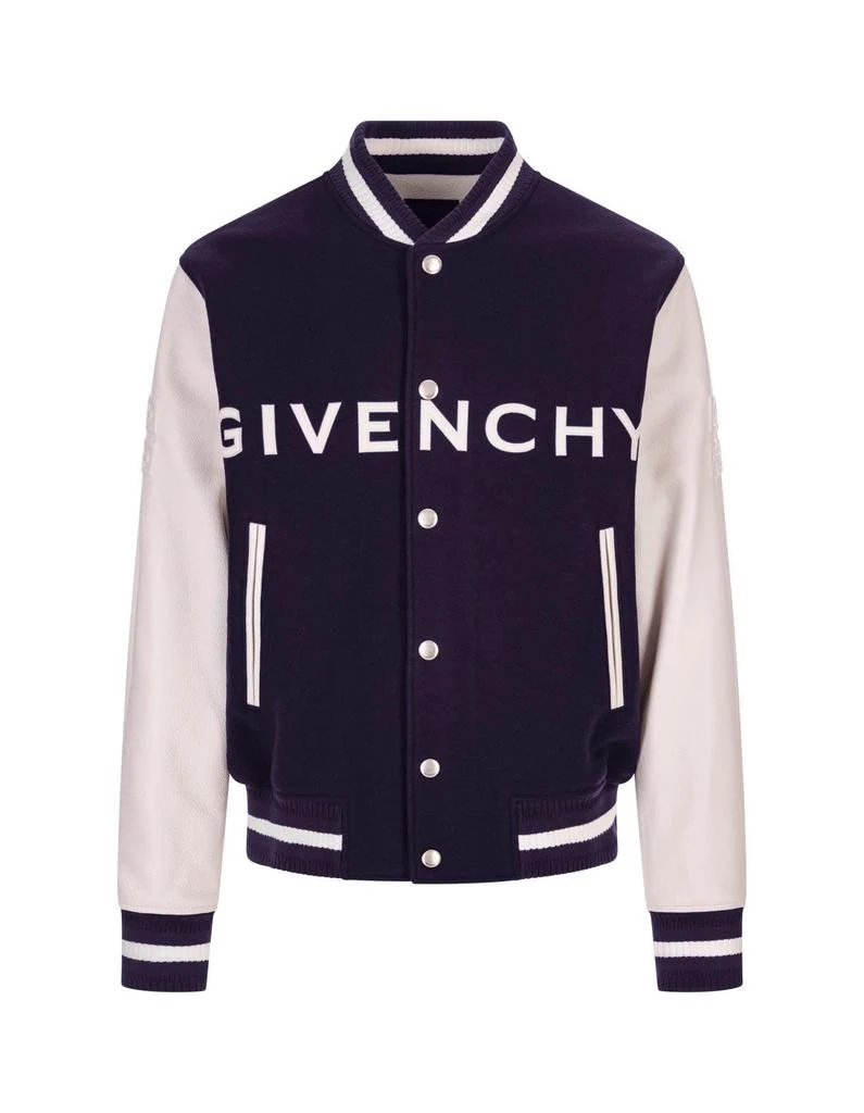 商品Givenchy|Navy Blue And White Givenchy Bomber Jacket In Wool And Leather - Men,价格¥30345,第1张图片