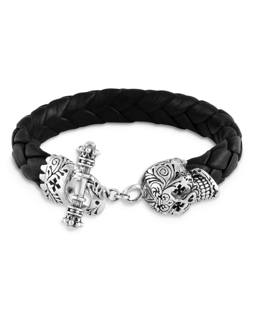 商品King Baby|Men's Sterling Silver Sugar Skull Woven Leather Bracelet,价格¥3215,第1张图片