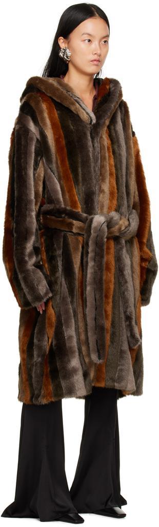 商品Acne Studios|Brown Striped Faux-Fur Coat,价格¥13662,第4张图片详细描述