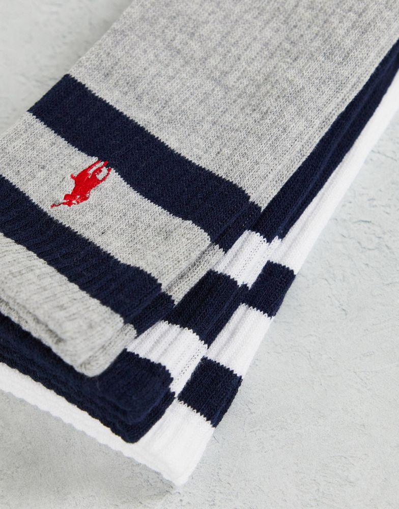 Polo Ralph Lauren 3 pack socks in white, grey, navy with pony stripe商品第2张图片规格展示