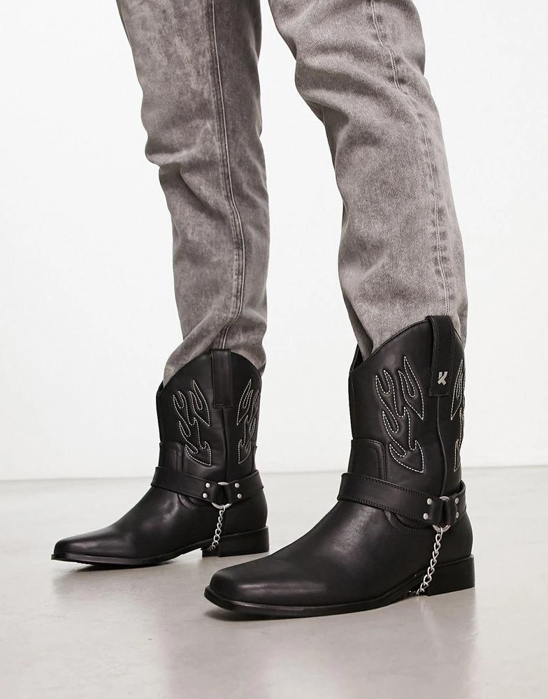 商品Koi Footwear|KOI Bronco grey flame western boot in black,价格¥570,第2张图片详细描述
