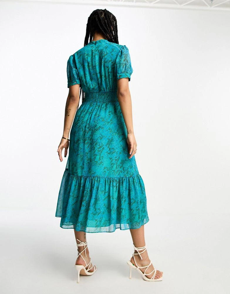 商品Whistles Petite|Whistles Petite shirred midi dress in blue snake print,价格¥806,第3张图片详细描述