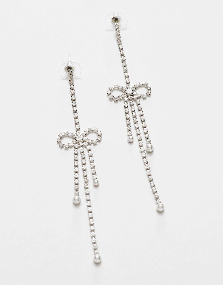 商品DesignB London|DesignB London long rhinestone earrings with bow detail in silver,价格¥115,第4张图片详细描述