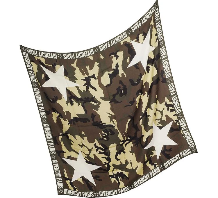 商品Givenchy|Givenchy Green Camouflage Stars 印花羊毛&丝绸方巾,价格¥1914,第2张图片详细描述