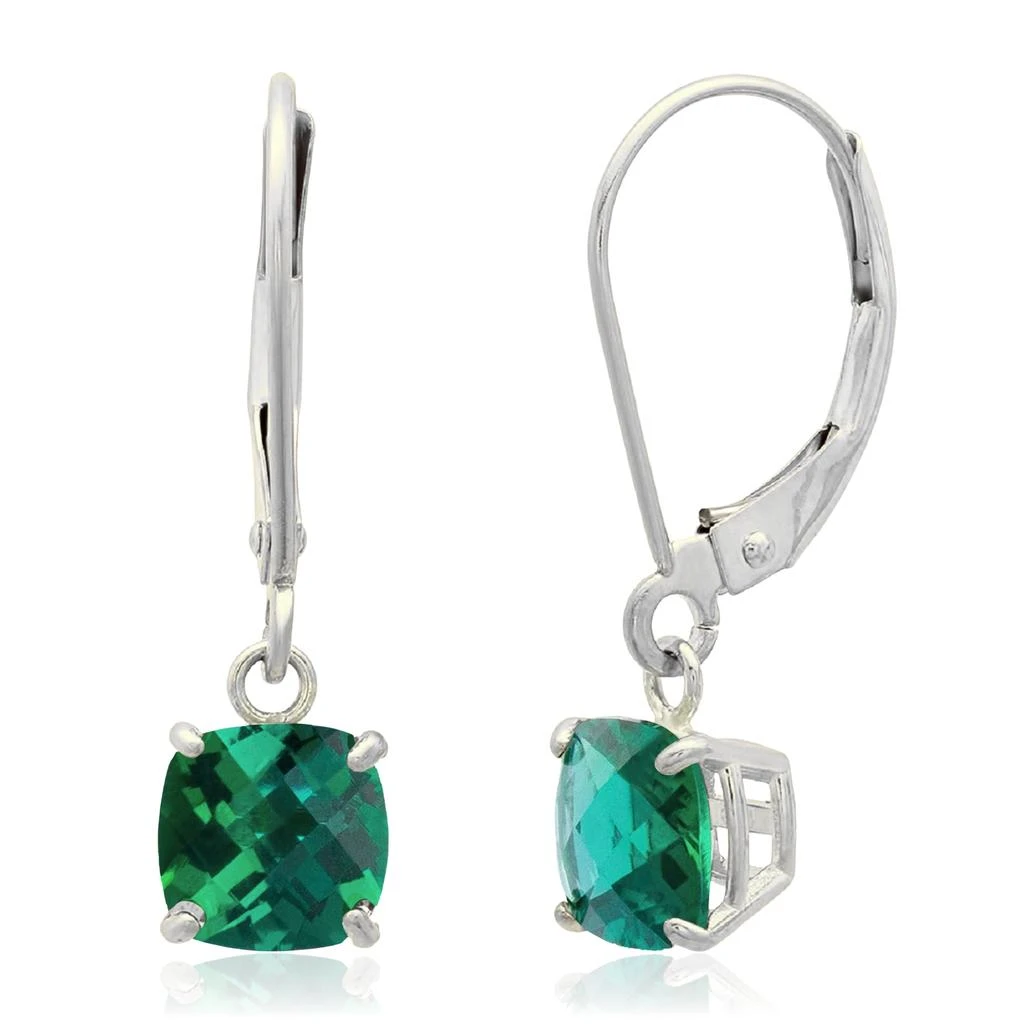 商品MaxColor|Solid 10K White Gold Cushion Cut Dangle Gemstone Leverback Earrings,价格¥1173,第4张图片详细描述