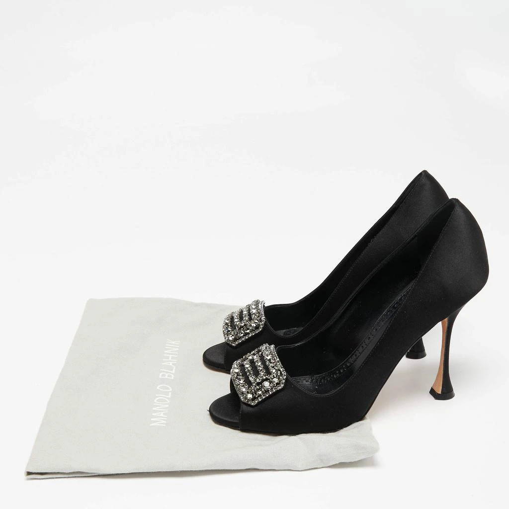 Manolo Blahnik Black Satin Matik Peep Toe Pumps Size 38.5  商品