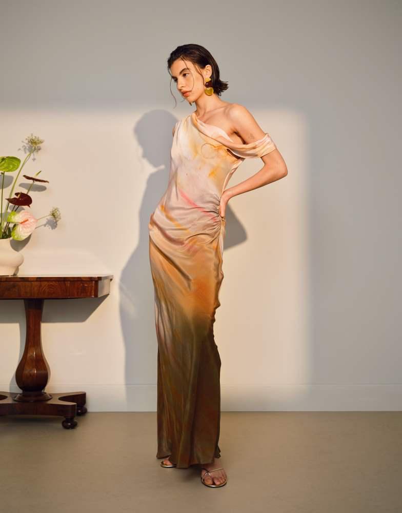 Shop Topshop drape neck off shoulder maxi occasion dress in pastel ombre on  Sale at BeyondStyle  Get 11% Off Topshop drape neck off shoulder maxi  occasion dress in pastel ombre with