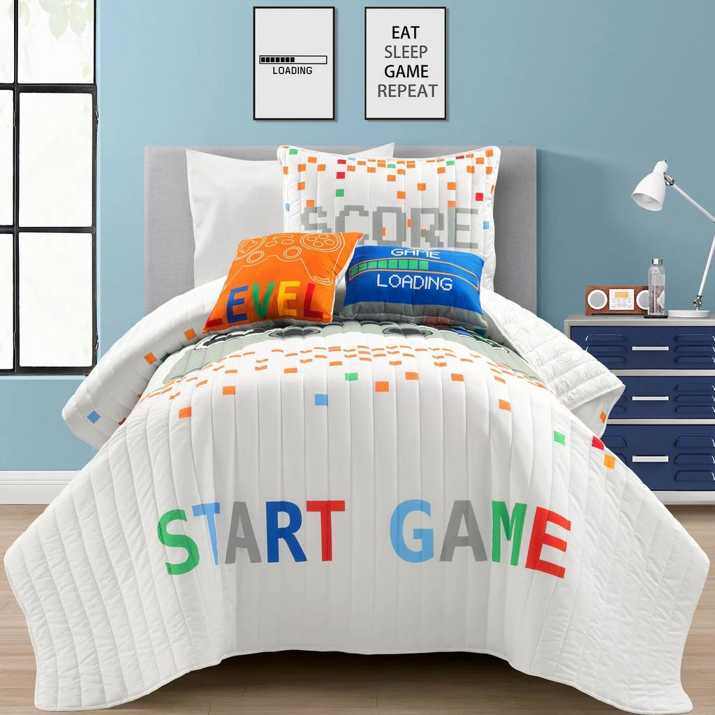 Video Games Reversible Oversized Quilt Gray/Yellow 4Pc Set Twin 商品